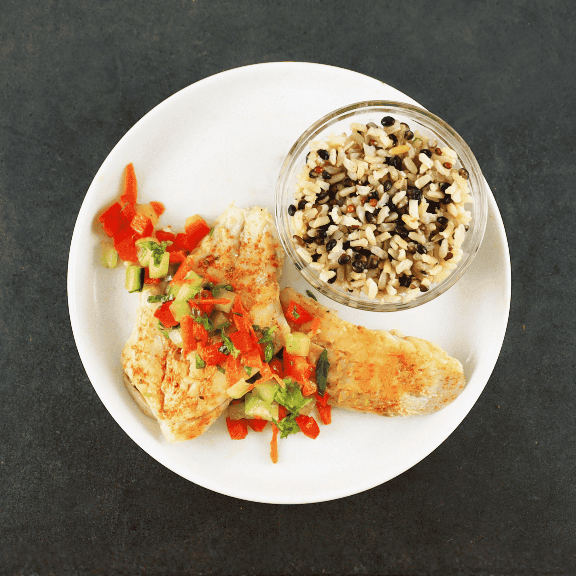 Baja-Style Cod with Salsa Coulis & Wild Rice 