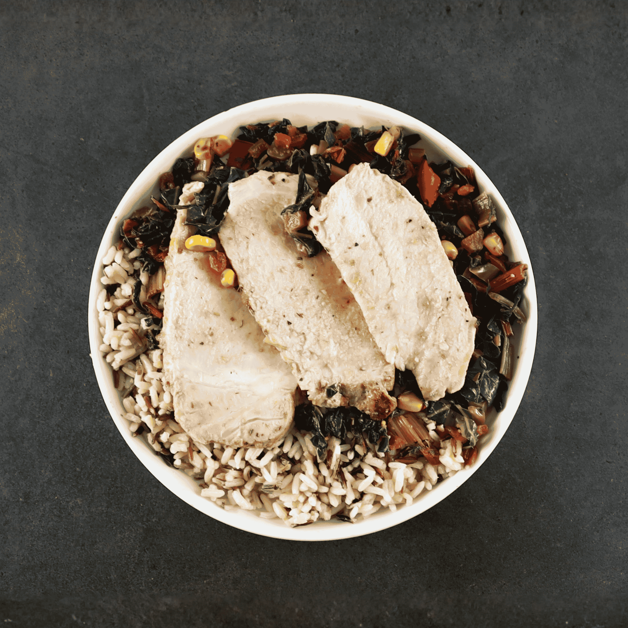 Dijon Pork Chops with Swiss Chard & Brown Rice 