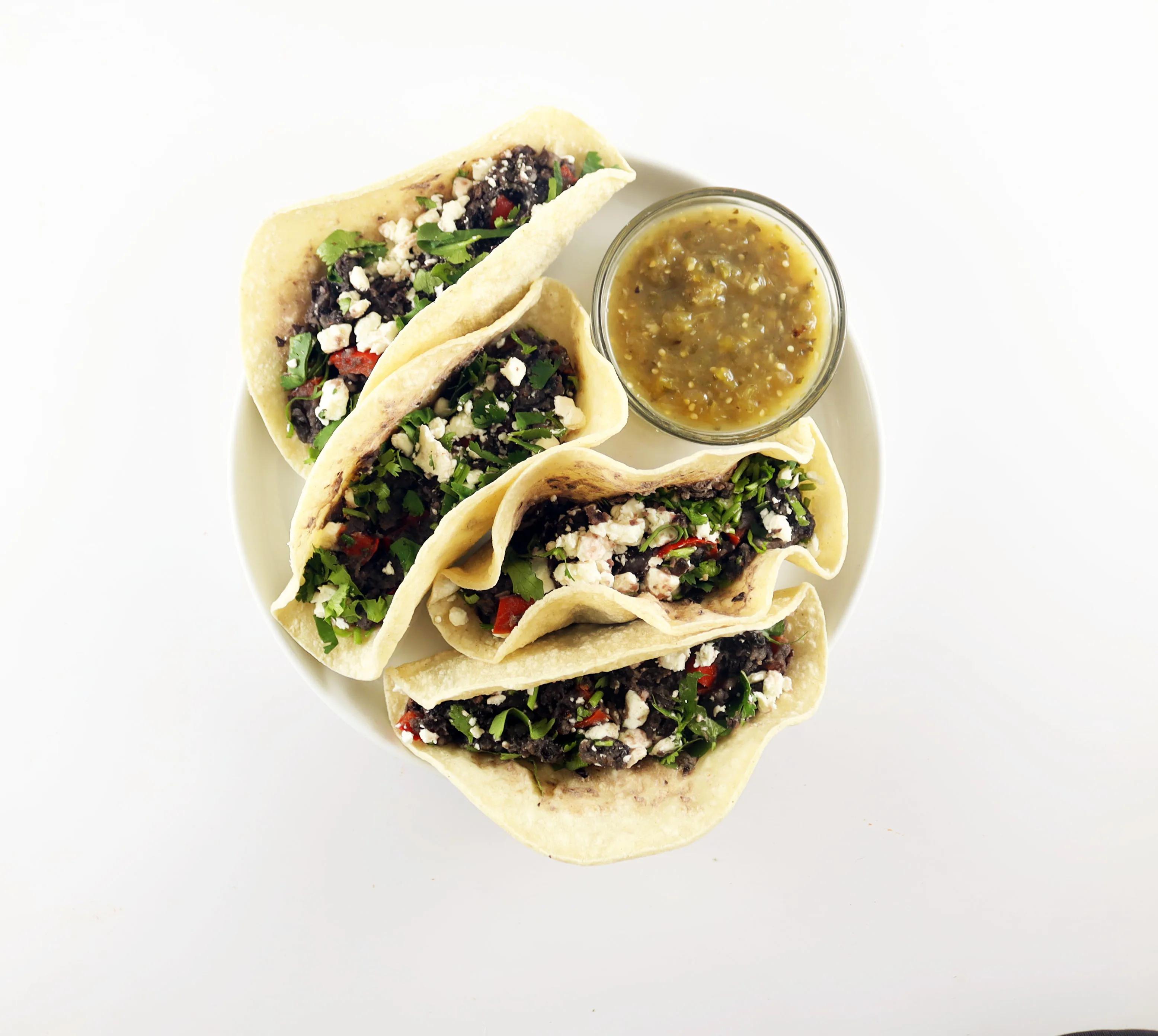 Black bean tacos with salsa verde